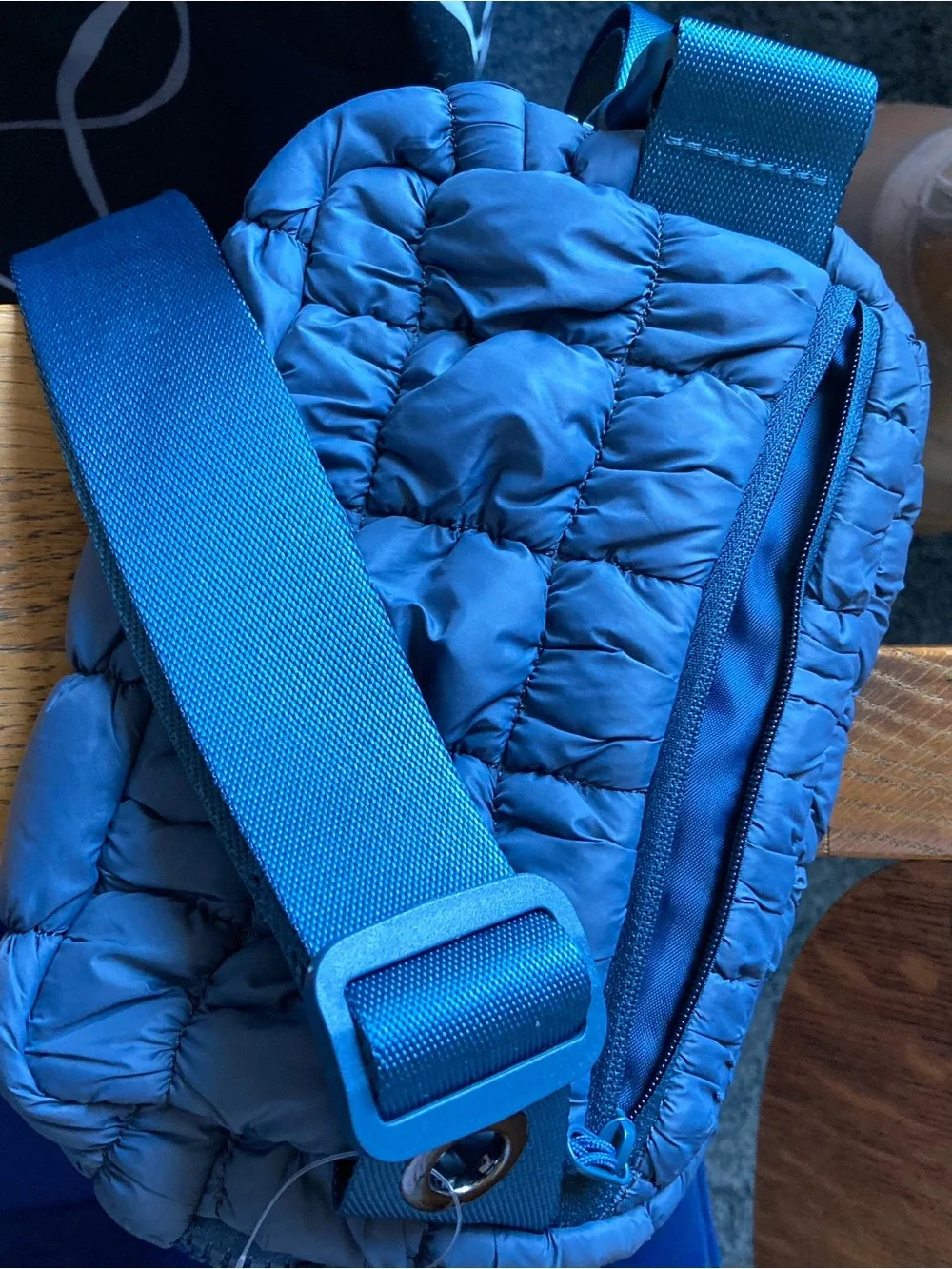 Quilted Puffer Crossbody Bag in Slate Blue